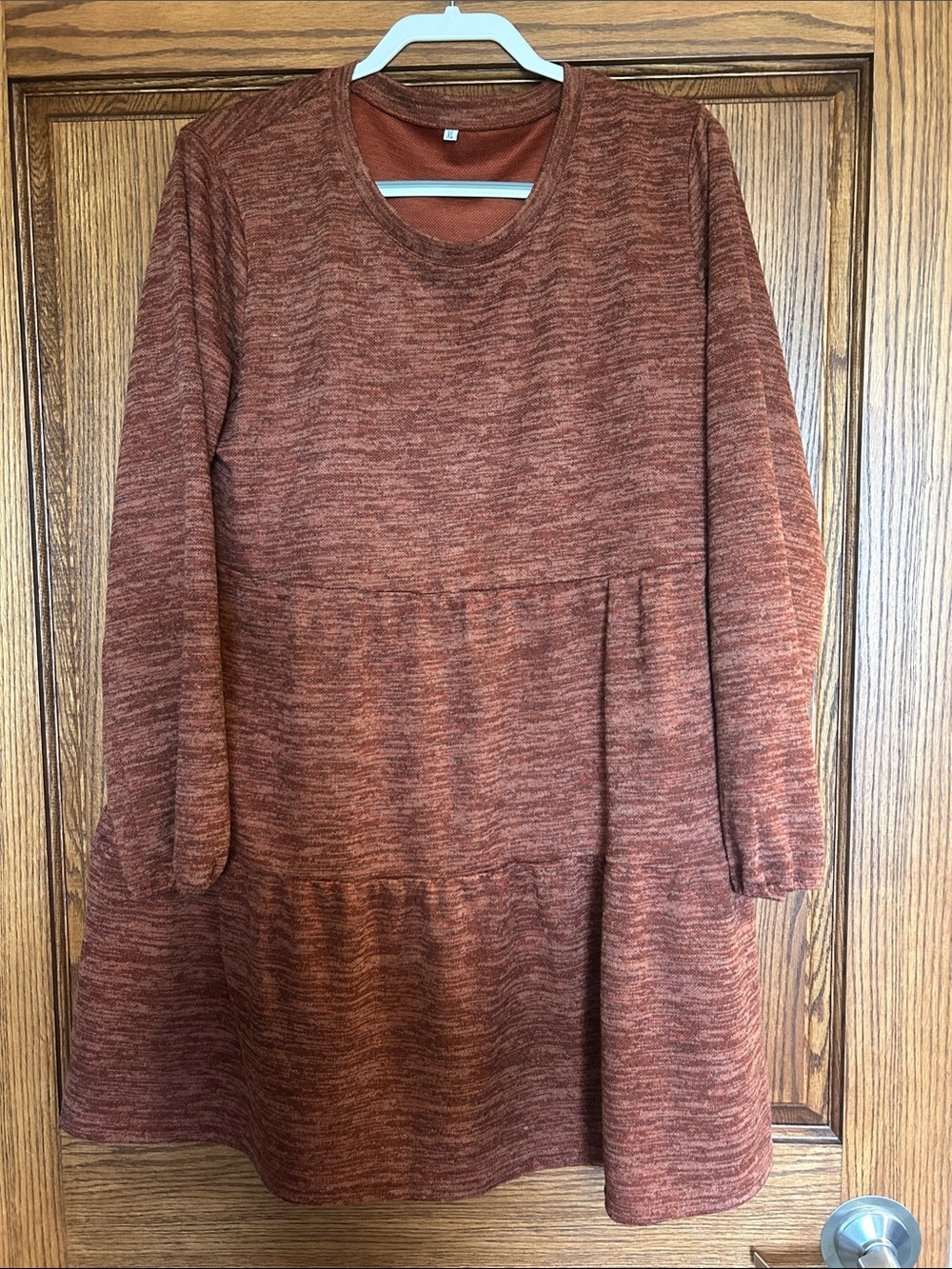 Women’s Long-Sleeve Knit Tiered Dress - Rust